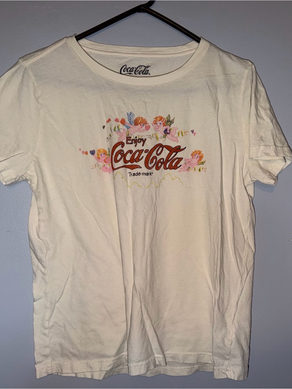 Lucky Brand Cream Coca-Cola Graphic Tee with Pastel Cherubs